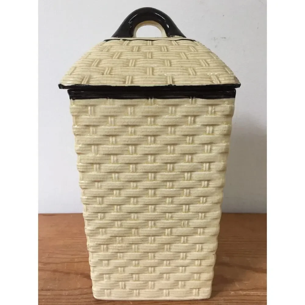 Vtg Hotta Yu Shoten Japan Japanese Basketweave Majolica Kitchen Canister Tea Jar
